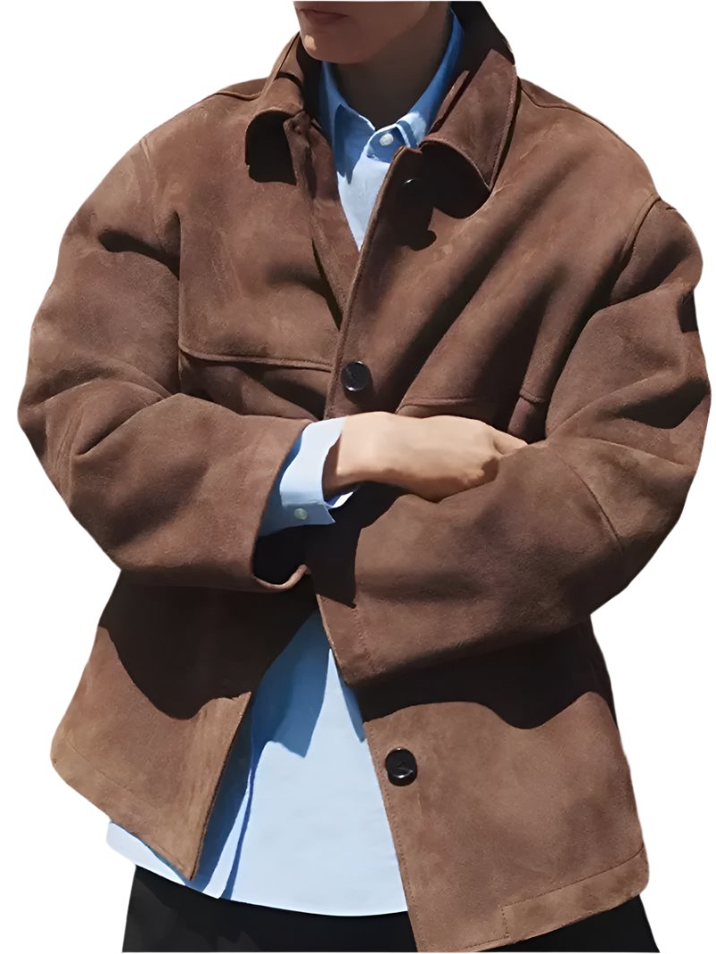 Vintage Brown Single Breasted Suede Jacket Women