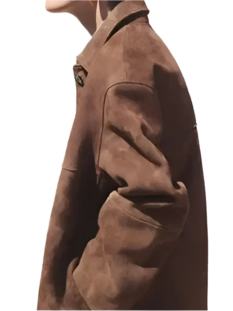 Vintage Brown Single Breasted Suede Jacket Women