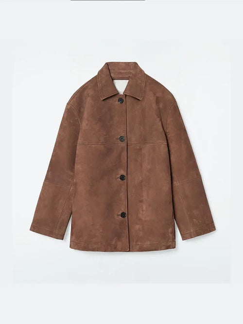 Vintage Brown Single Breasted Suede Jacket Women