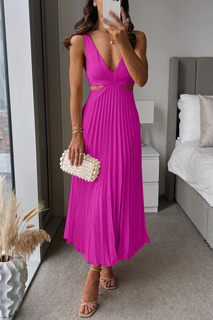 Gabriella™ | V-Neck Cut-Out Pleated Maxi Dress