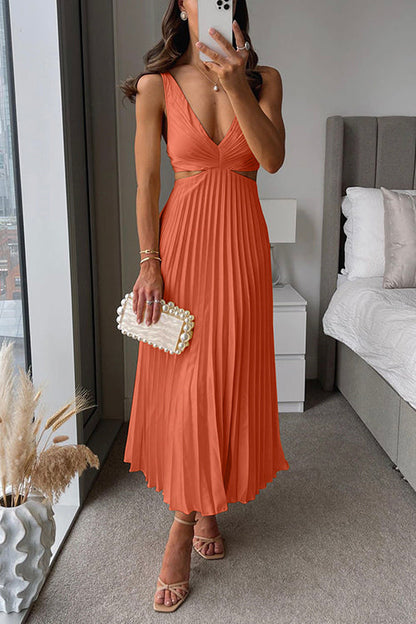 Gabriella™ | V-Neck Cut-Out Pleated Maxi Dress